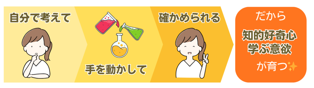 自分で考えて手を動かして確かめられる。だから知的好奇心と学ぶ意欲が育つ